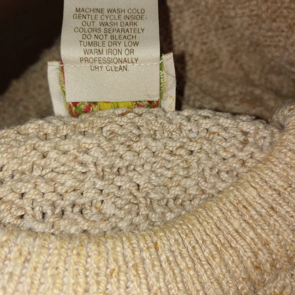 Vintage Banana Republic Mill Valley Basketwave Knit Cotton Sweater Size M Tan